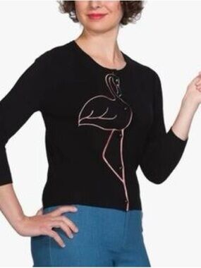 Black Crewneck Sweater with Flamingo Outline